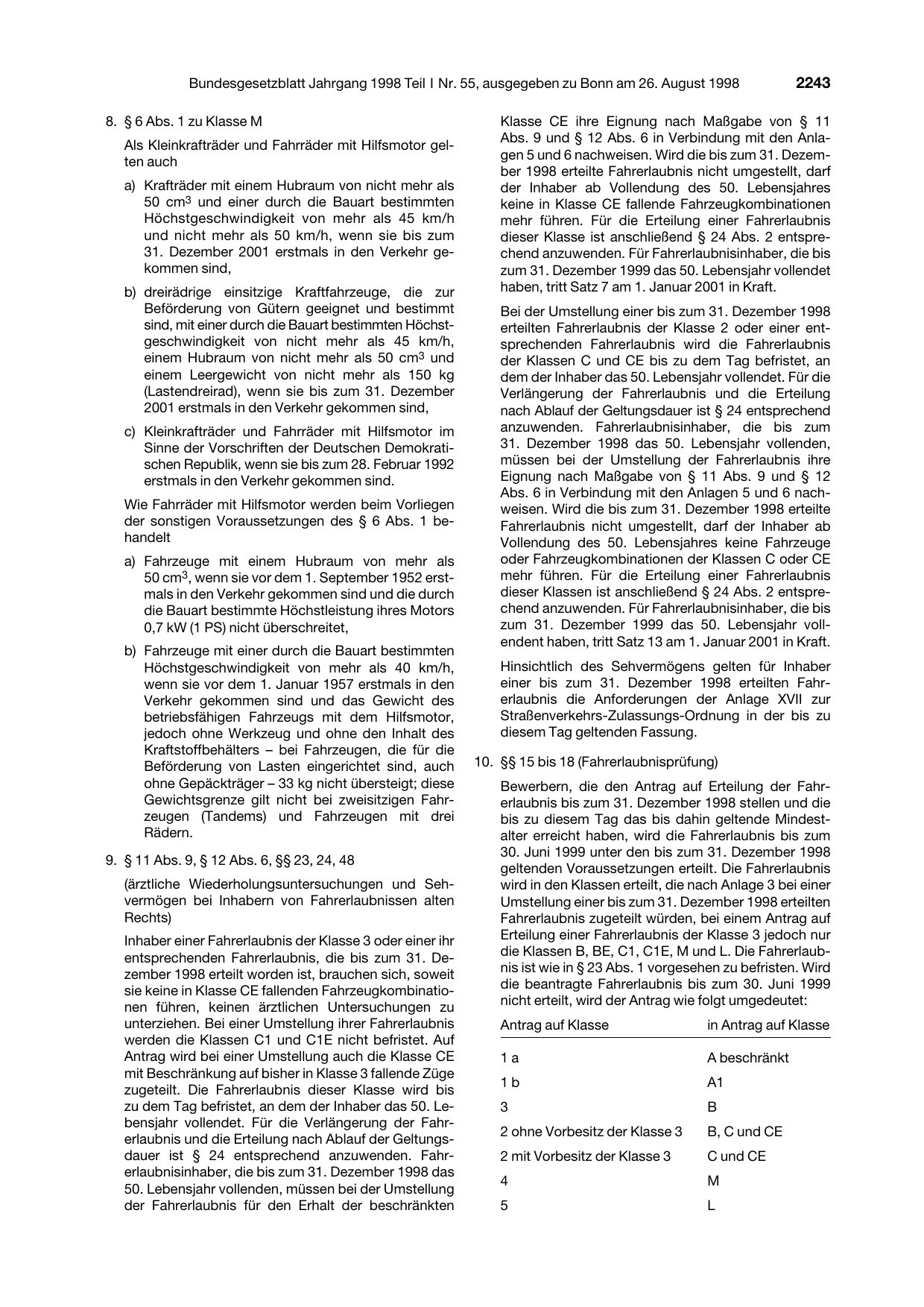 BGBl. 1998, Seite 2243 — Originalseite als Abbildung