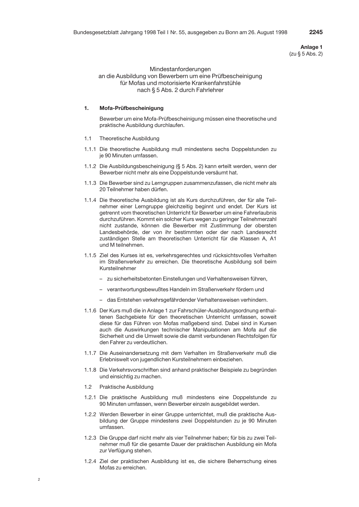 BGBl. 1998, Seite 2245 — Originalseite als Abbildung