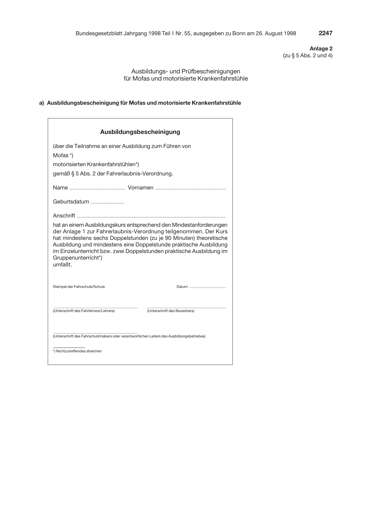 BGBl. 1998, Seite 2247 — Originalseite als Abbildung