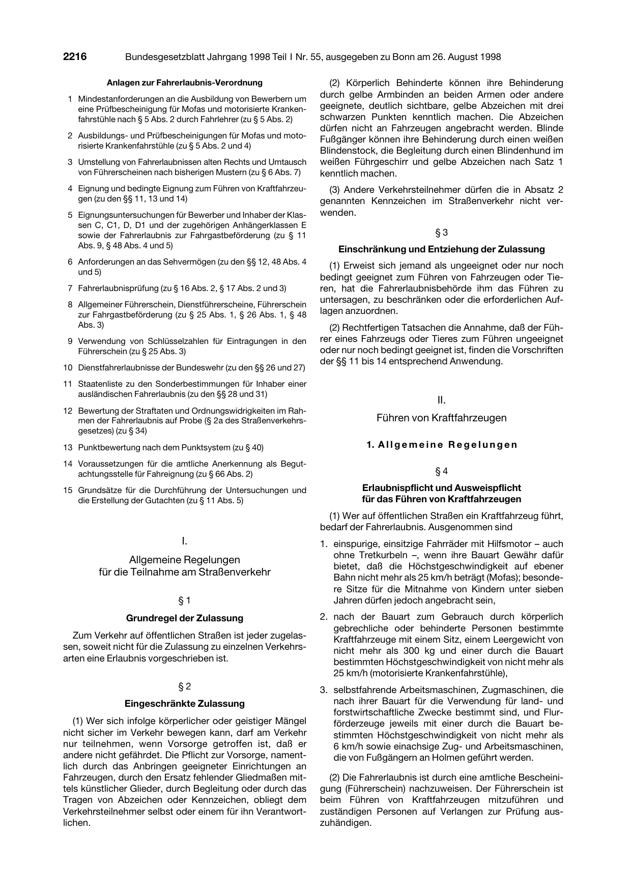 BGBl. 1998, Seite 2216 — Originalseite als Abbildung