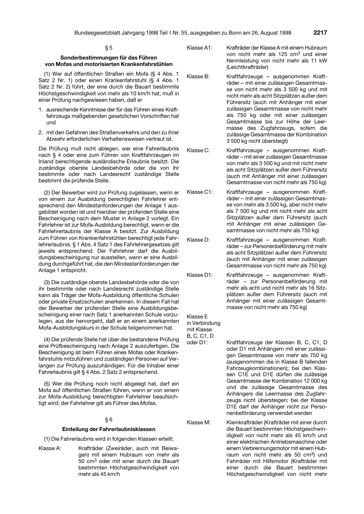 BGBl. 1998, Seite 2217 — Originalseite als Abbildung