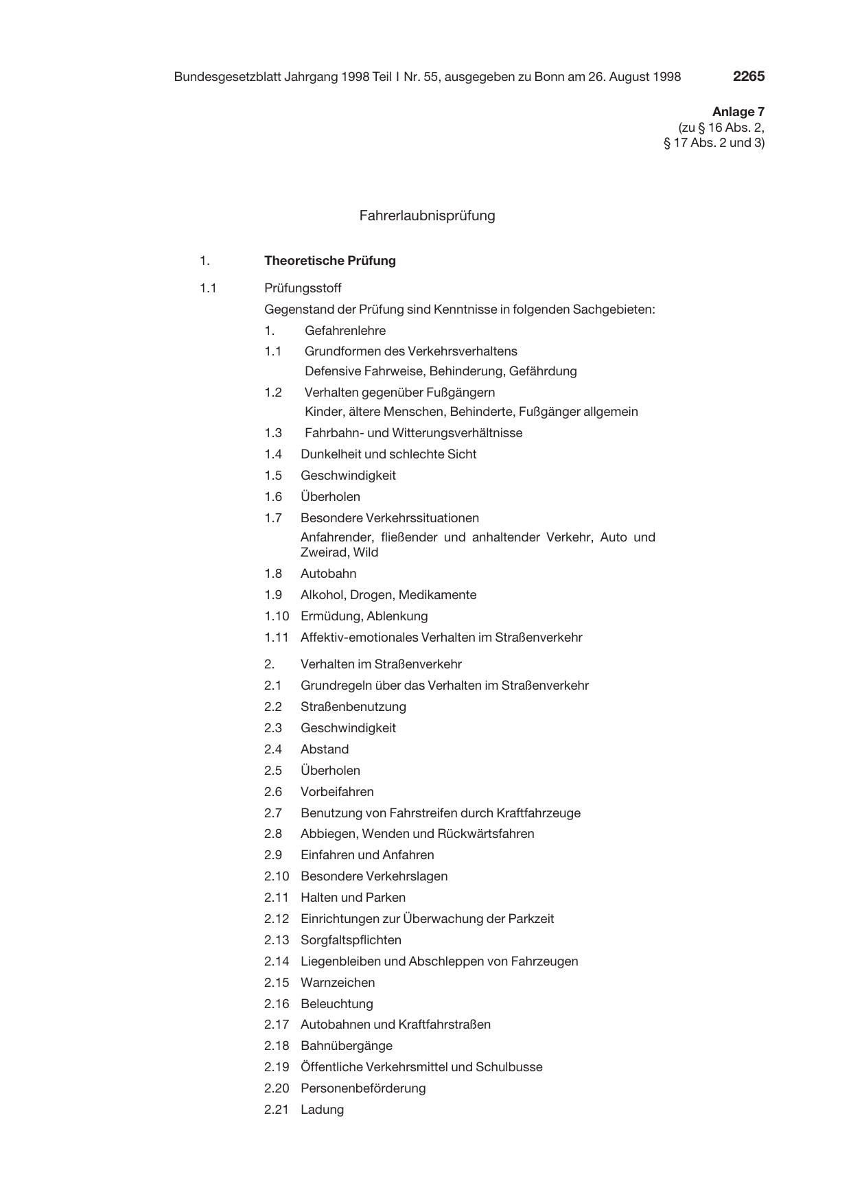 BGBl. 1998, Seite 2265 — Originalseite als Abbildung