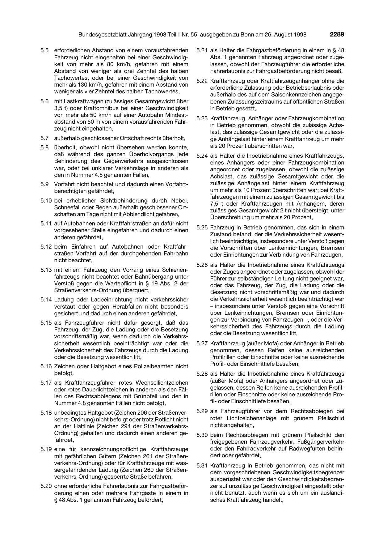 BGBl. 1998, Seite 2289 — Originalseite als Abbildung