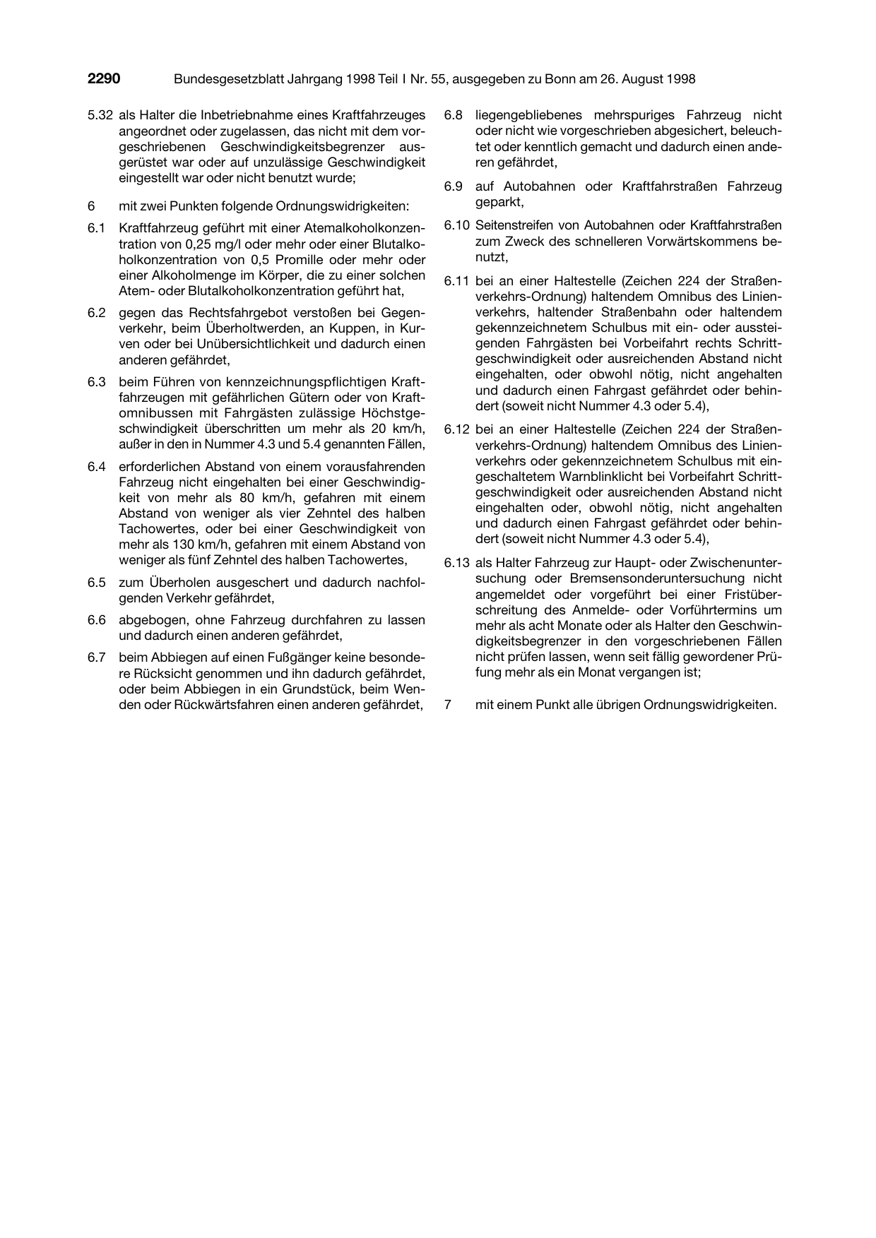 BGBl. 1998, Seite 2290 — Originalseite als Abbildung