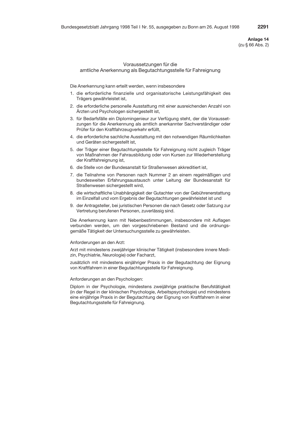 BGBl. 1998, Seite 2291 — Originalseite als Abbildung