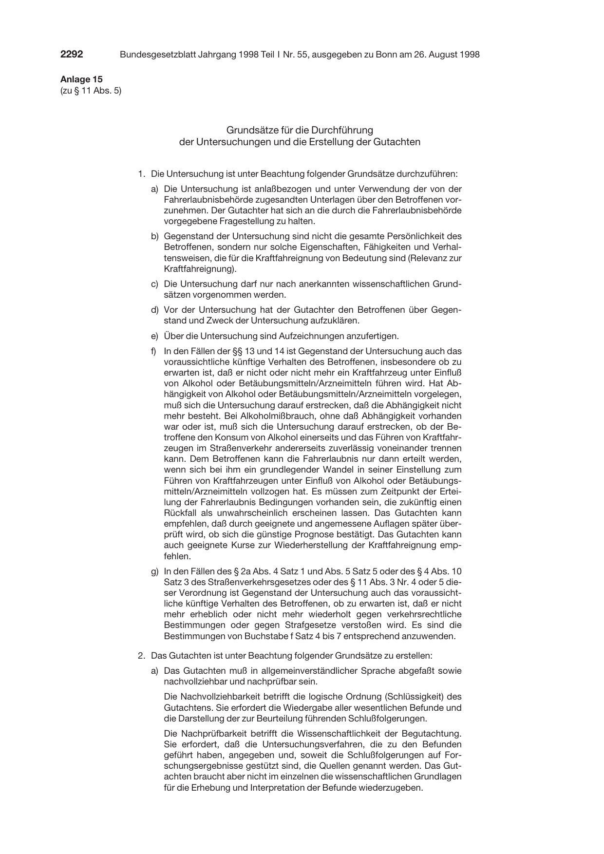 BGBl. 1998, Seite 2292 — Originalseite als Abbildung