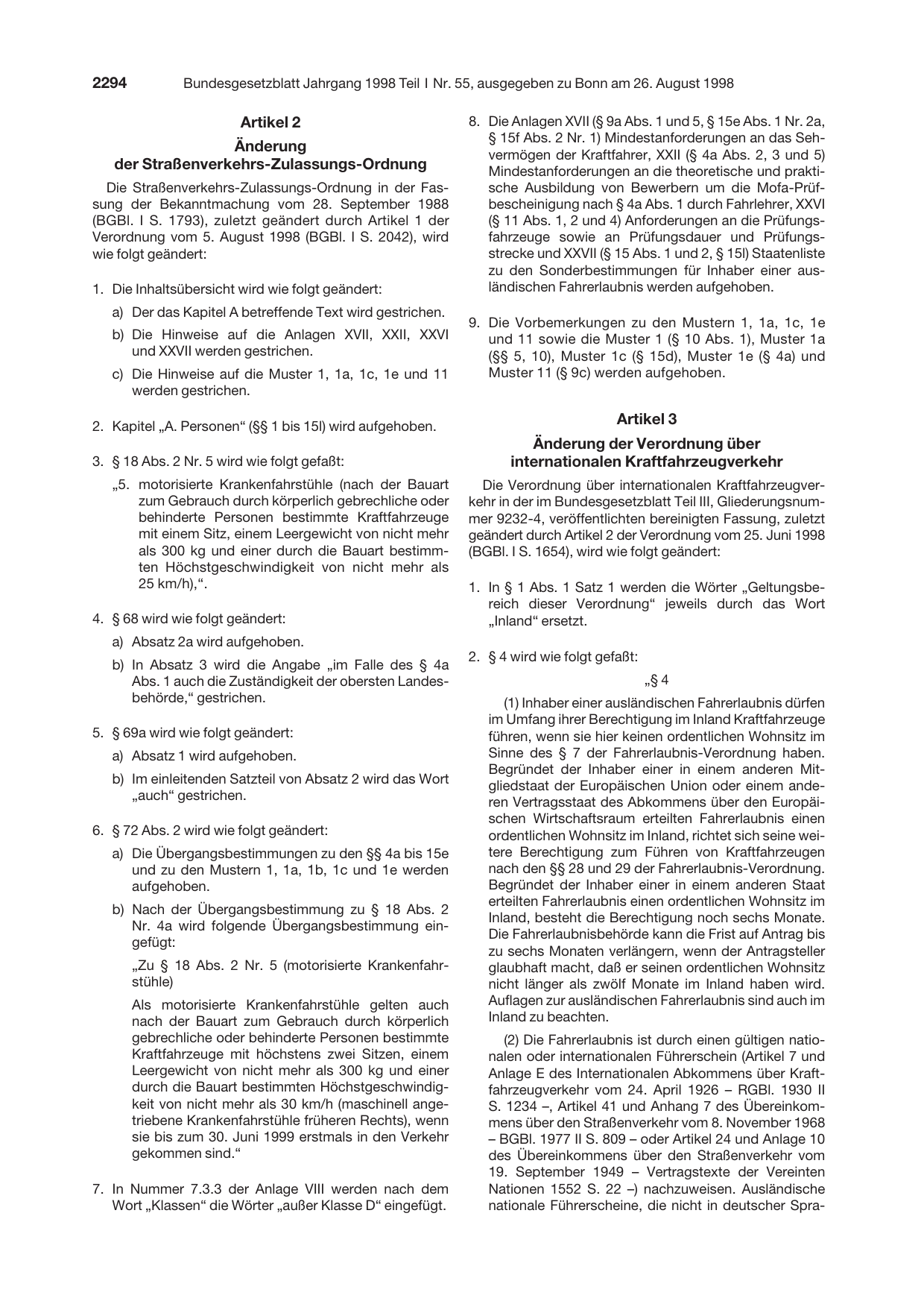 BGBl. 1998, Seite 2294 — Originalseite als Abbildung