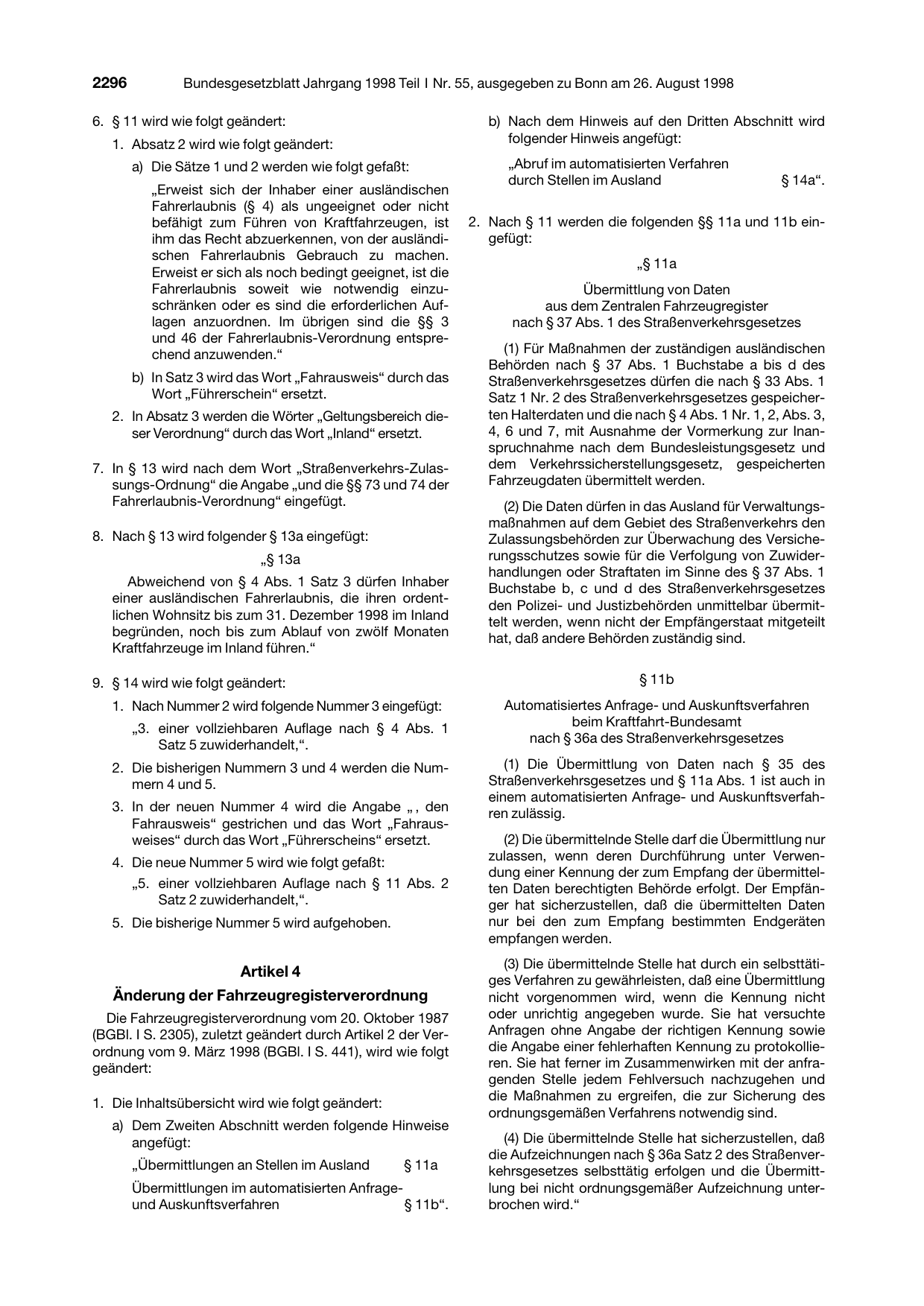 BGBl. 1998, Seite 2296 — Originalseite als Abbildung