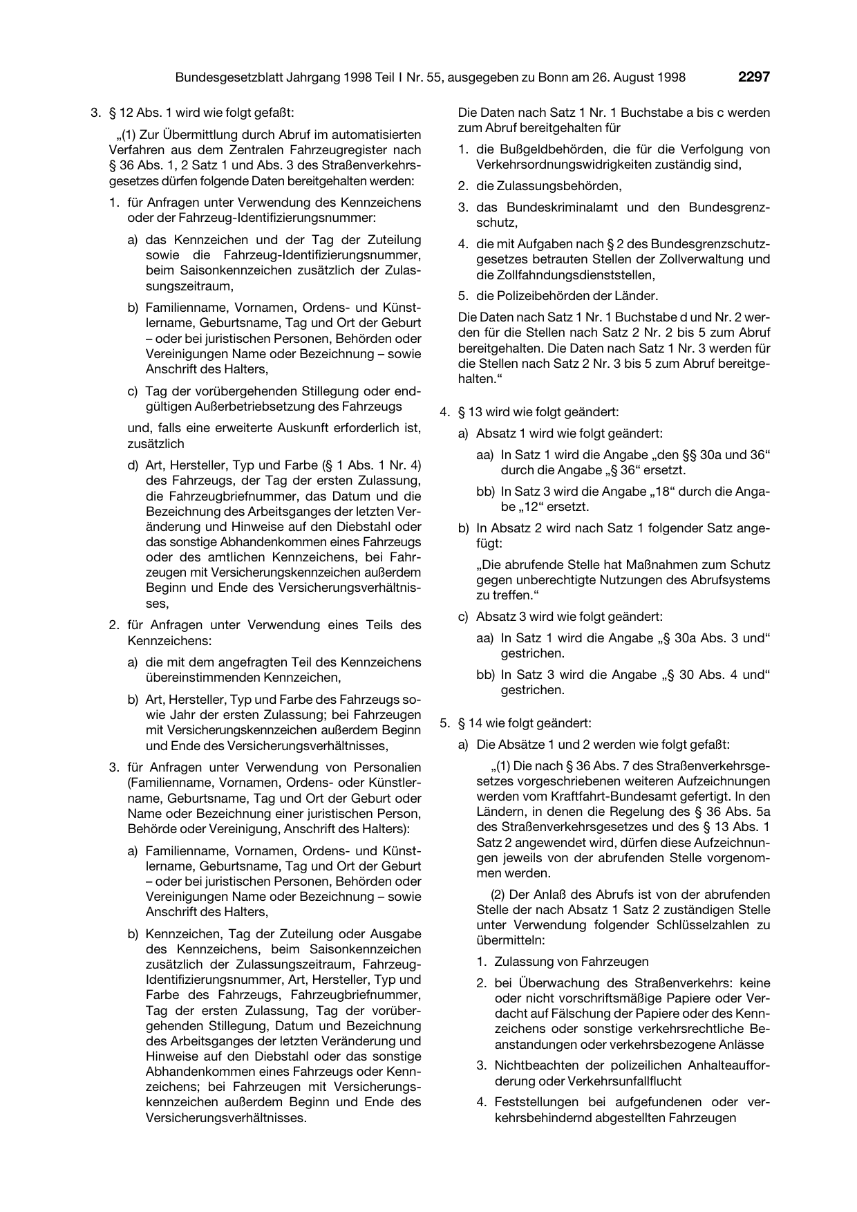 BGBl. 1998, Seite 2297 — Originalseite als Abbildung