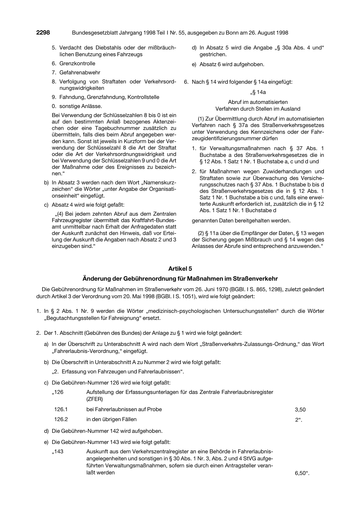 BGBl. 1998, Seite 2298 — Originalseite als Abbildung