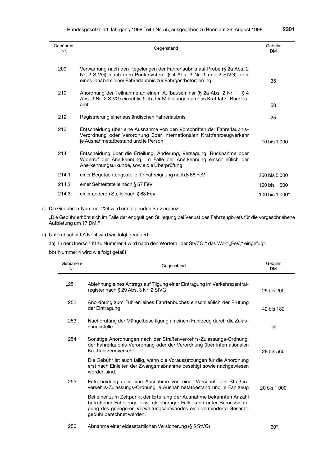 BGBl. 1998, Seite 2301 — Originalseite als Abbildung
