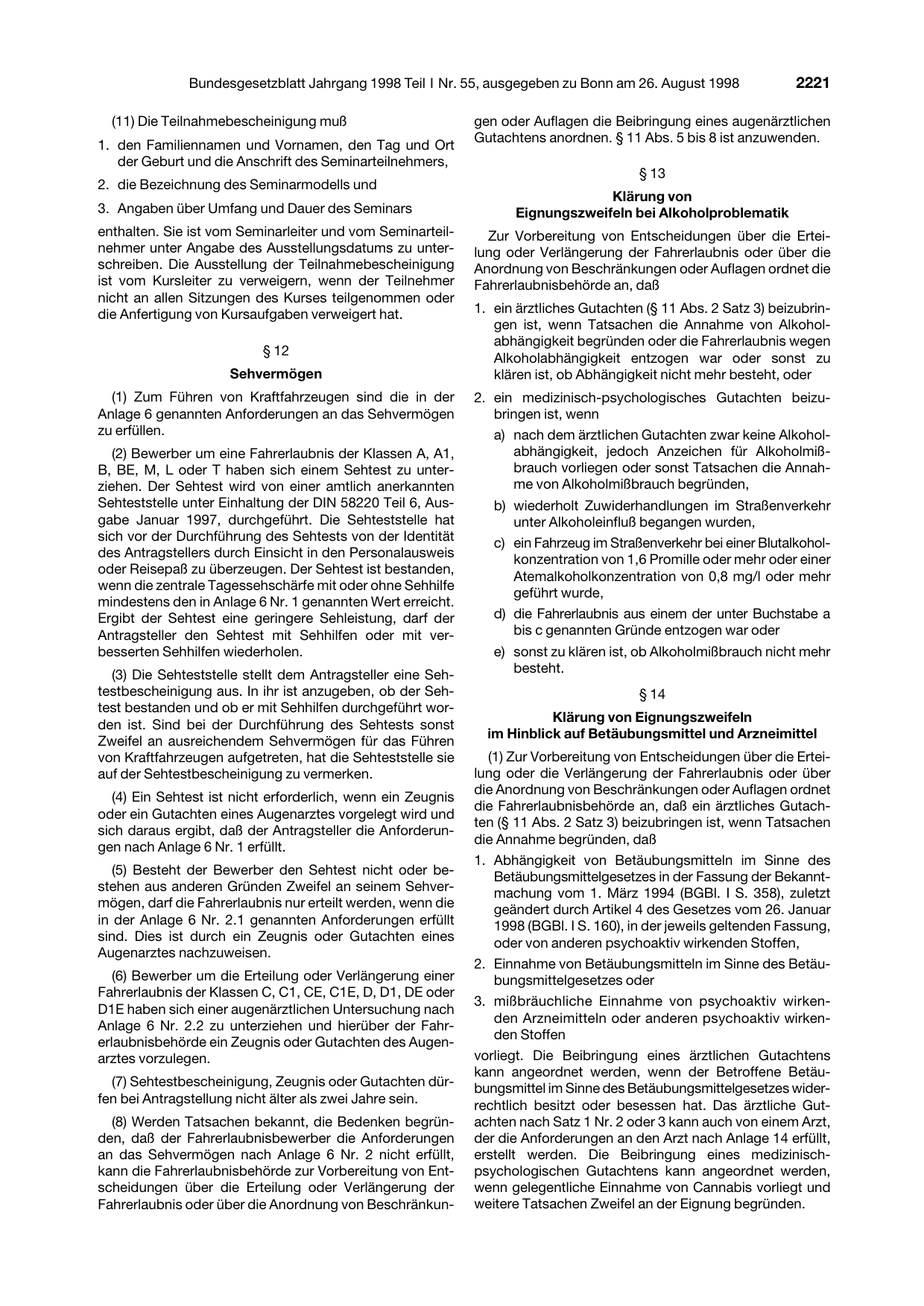 BGBl. 1998, Seite 2221 — Originalseite als Abbildung