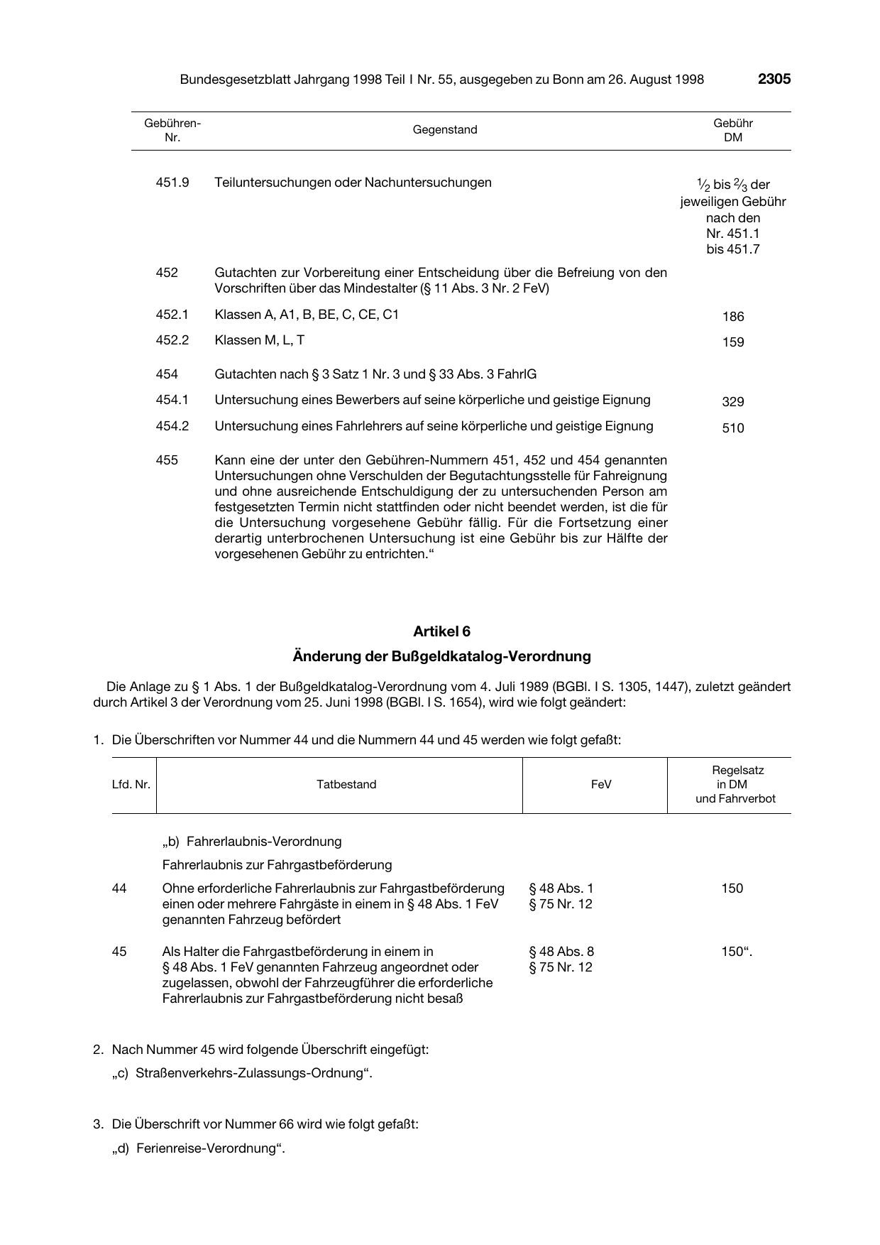 BGBl. 1998, Seite 2305 — Originalseite als Abbildung
