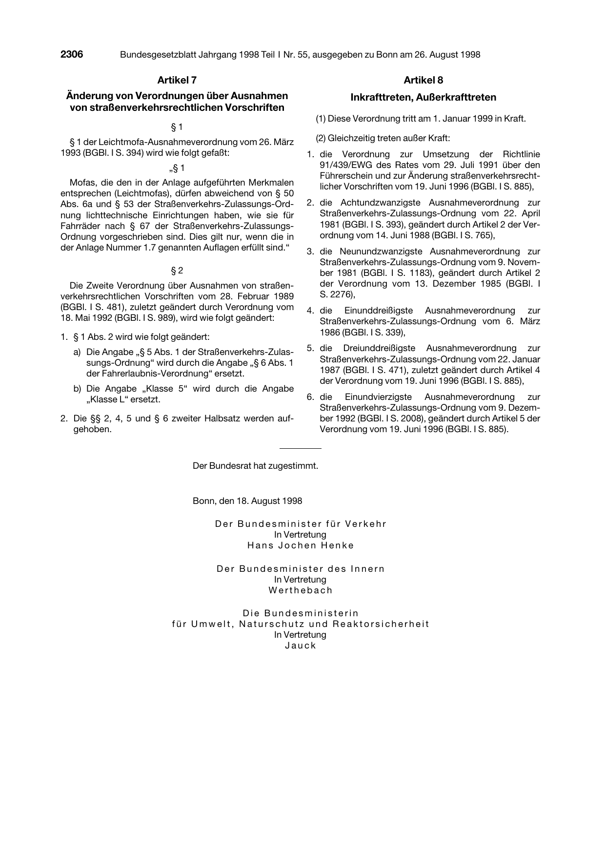 BGBl. 1998, Seite 2306 — Originalseite als Abbildung