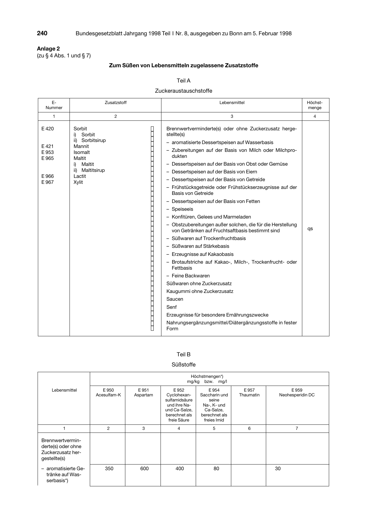 BGBl. 1998, Seite 240 — Originalseite als Abbildung