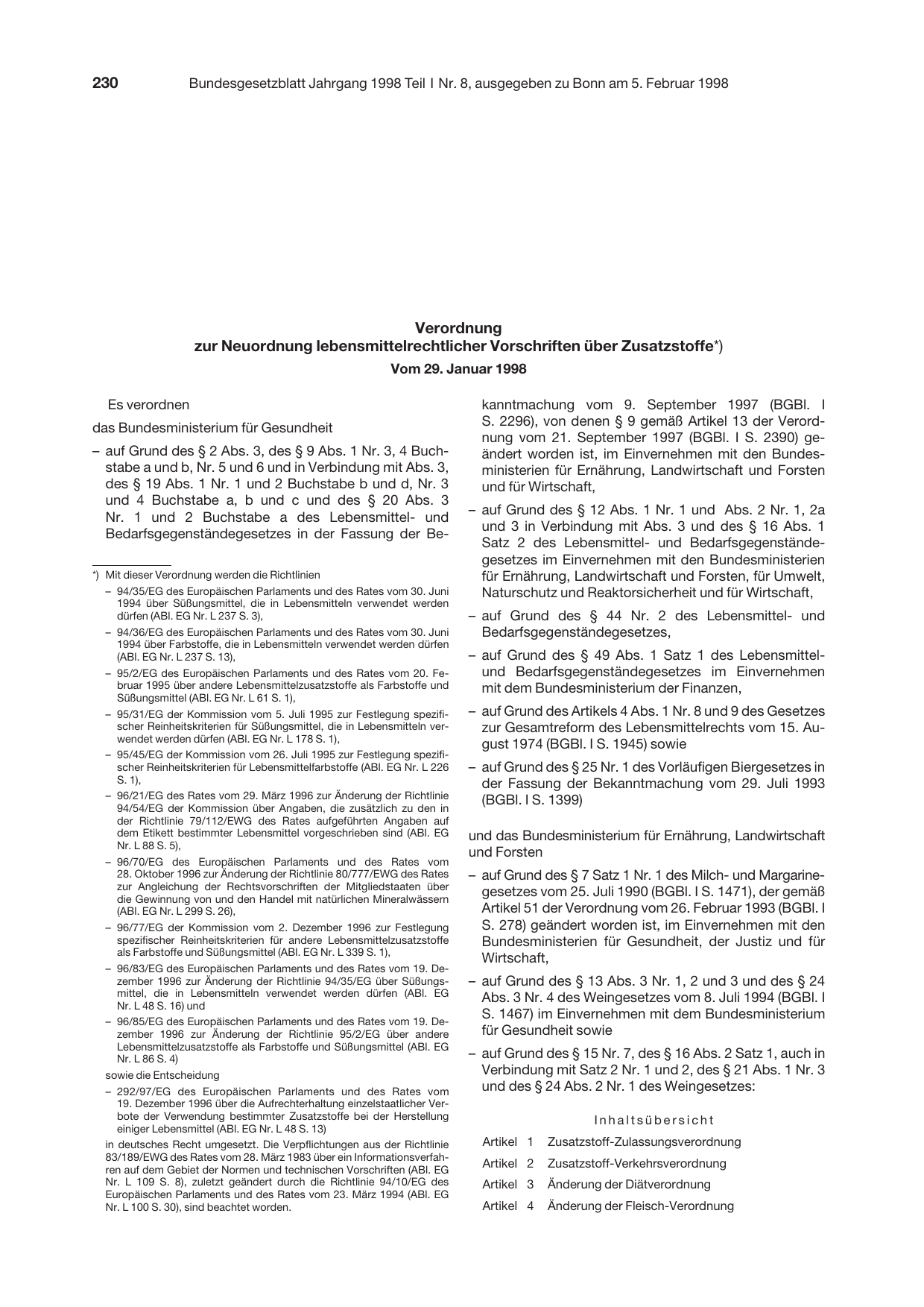 BGBl. 1998, Seite 230 — Originalseite als Abbildung