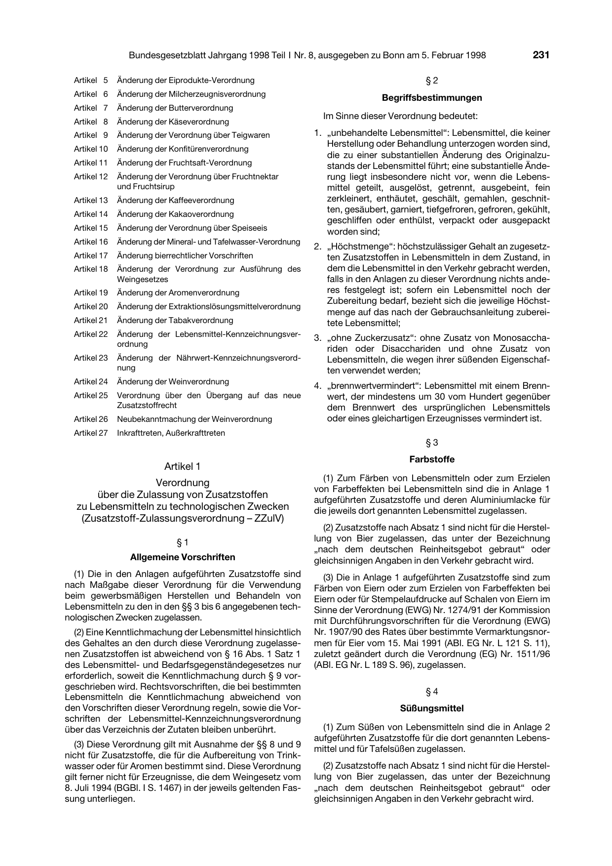 BGBl. 1998, Seite 231 — Originalseite als Abbildung