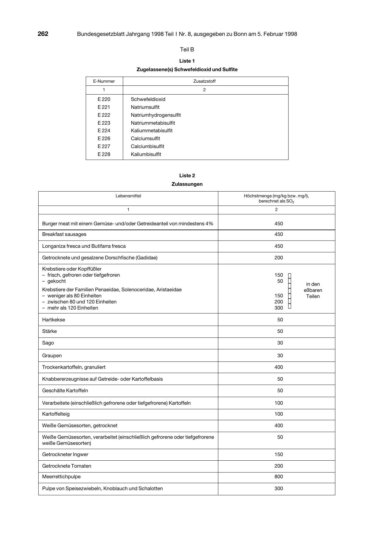 BGBl. 1998, Seite 262 — Originalseite als Abbildung