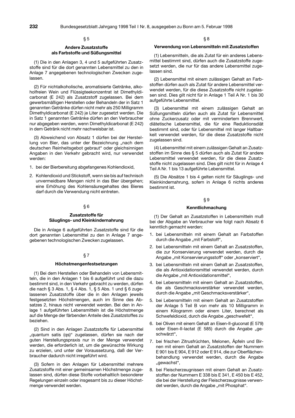 BGBl. 1998, Seite 232 — Originalseite als Abbildung
