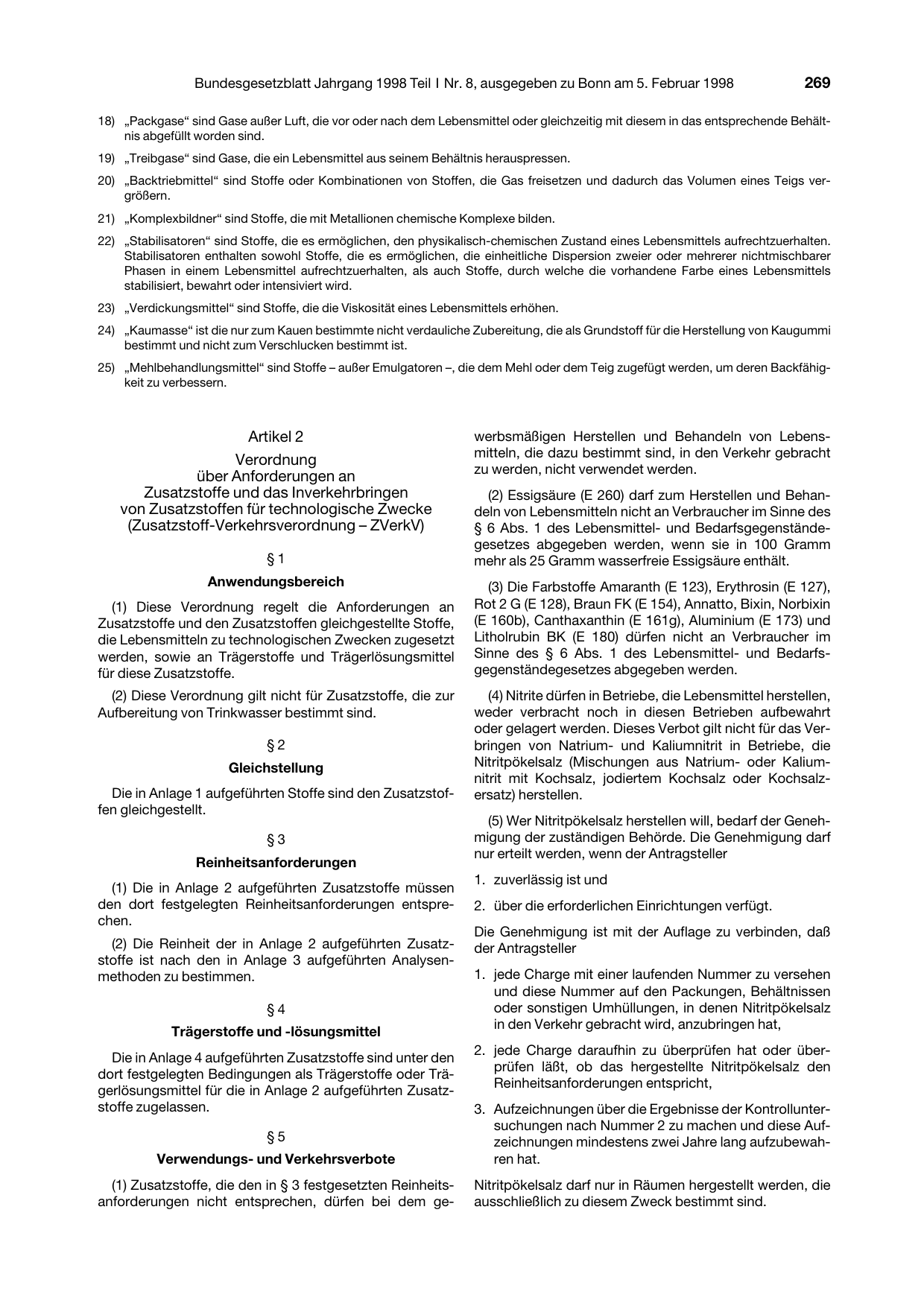BGBl. 1998, Seite 269 — Originalseite als Abbildung