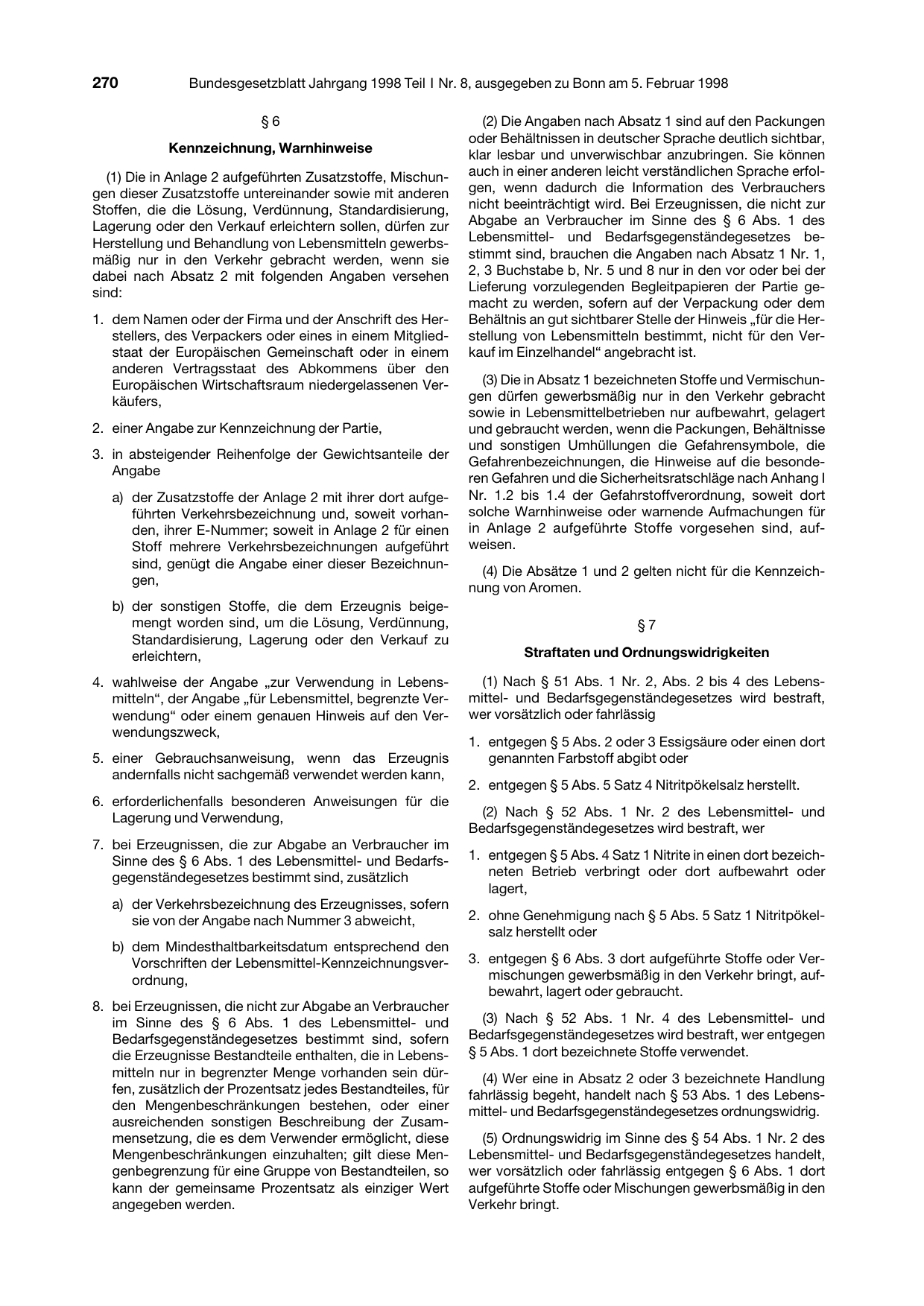 BGBl. 1998, Seite 270 — Originalseite als Abbildung