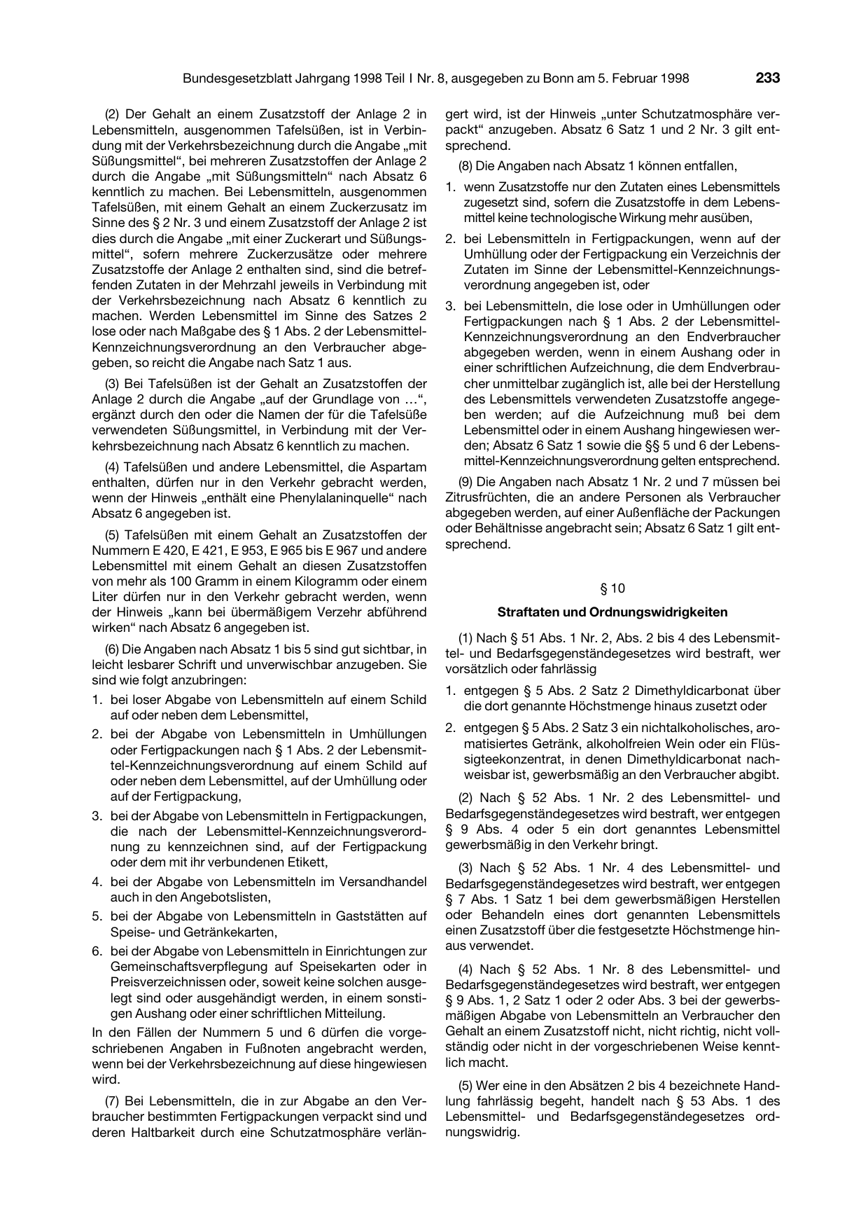 BGBl. 1998, Seite 233 — Originalseite als Abbildung
