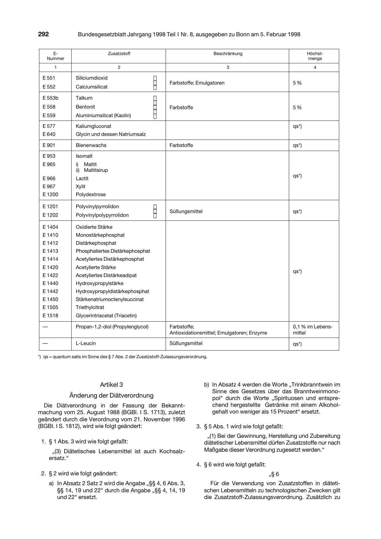 BGBl. 1998, Seite 292 — Originalseite als Abbildung