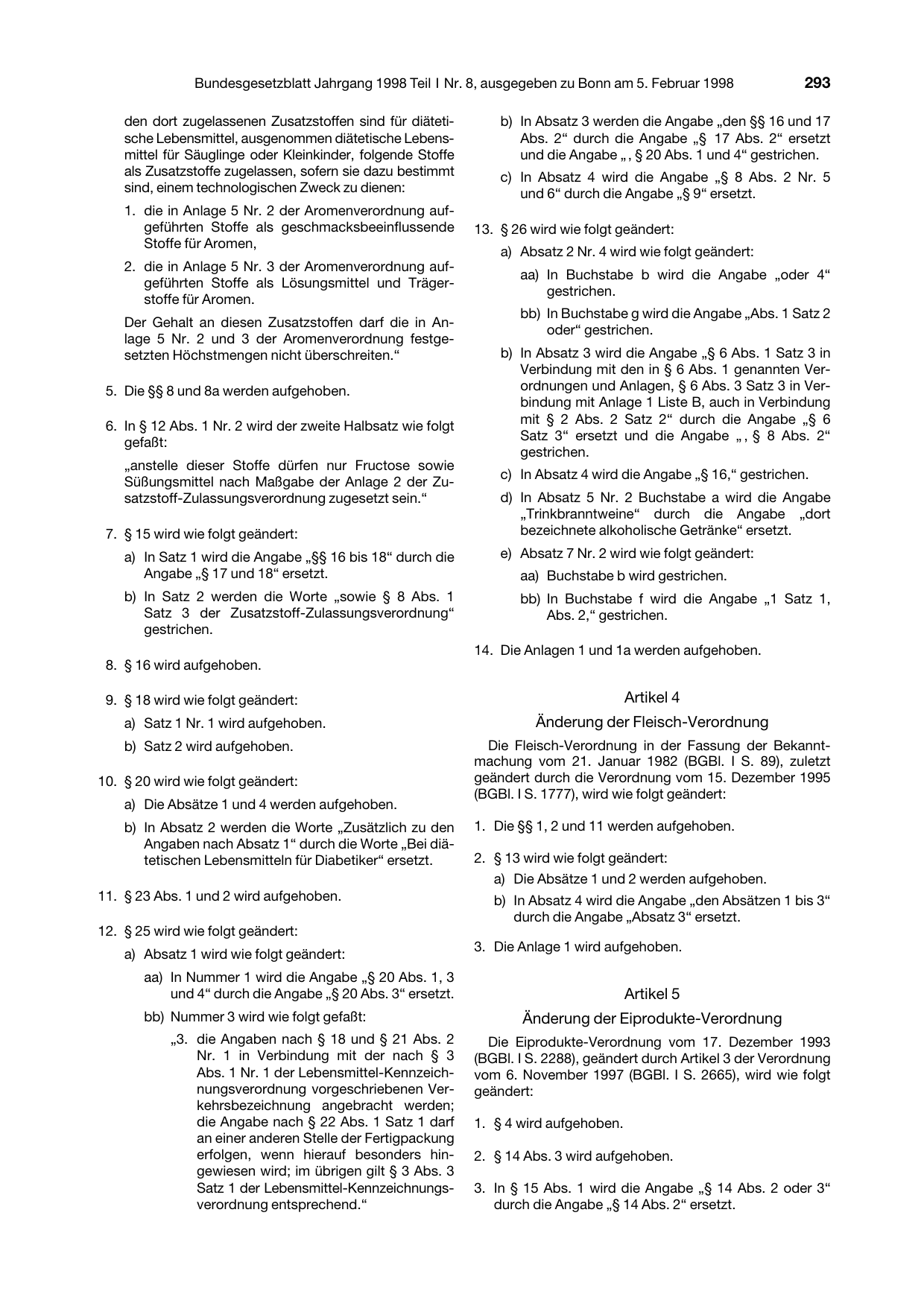 BGBl. 1998, Seite 293 — Originalseite als Abbildung