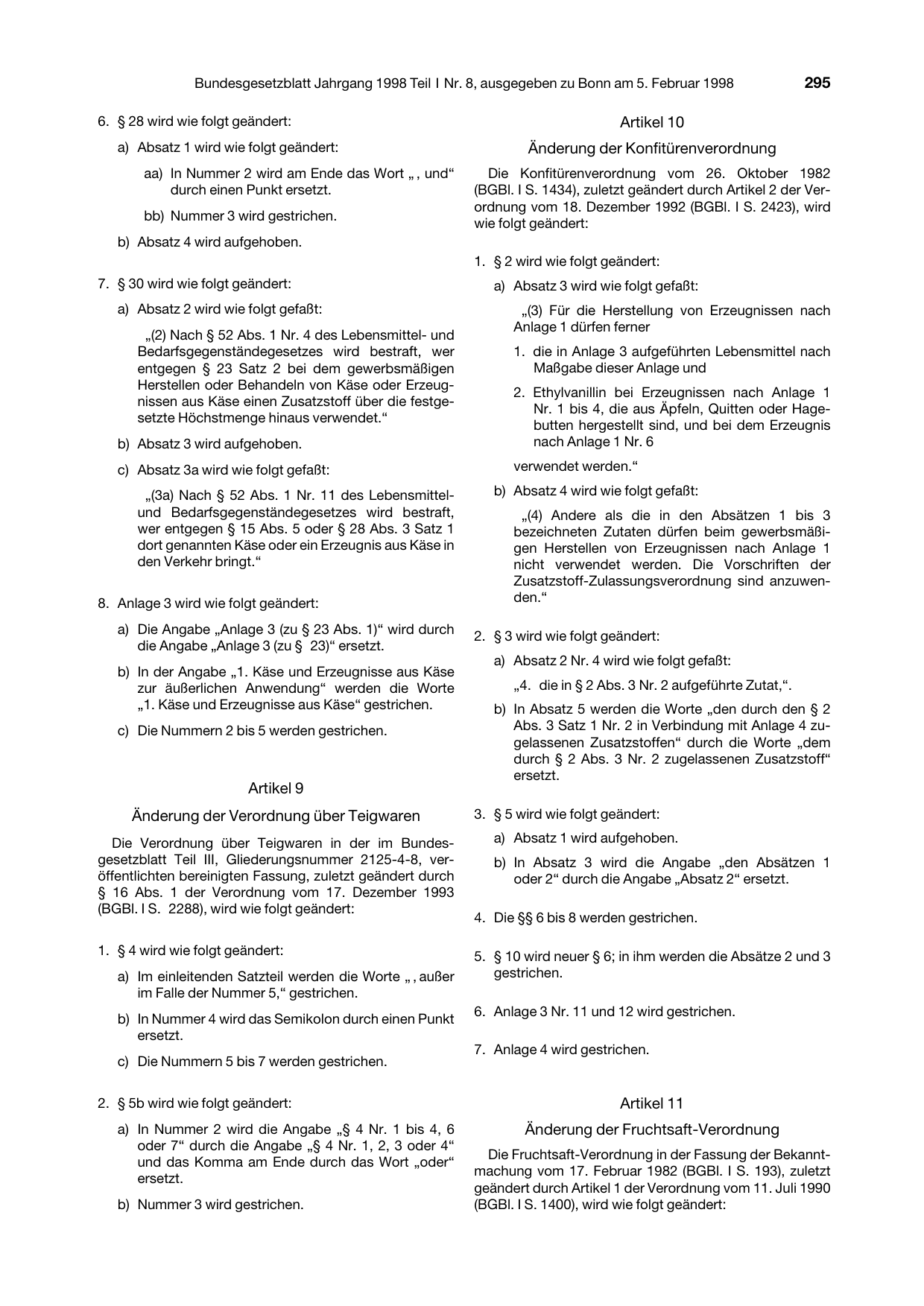 BGBl. 1998, Seite 295 — Originalseite als Abbildung