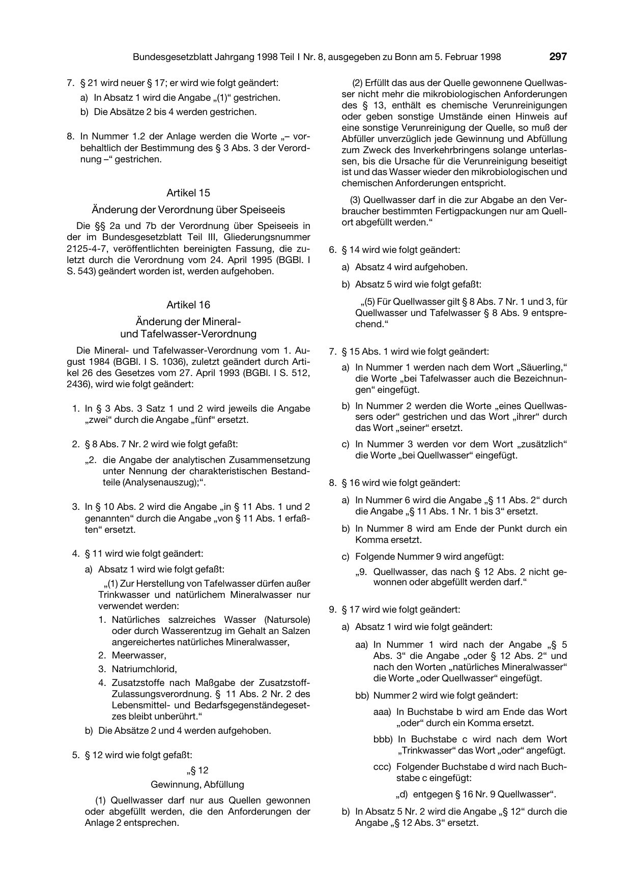 BGBl. 1998, Seite 297 — Originalseite als Abbildung