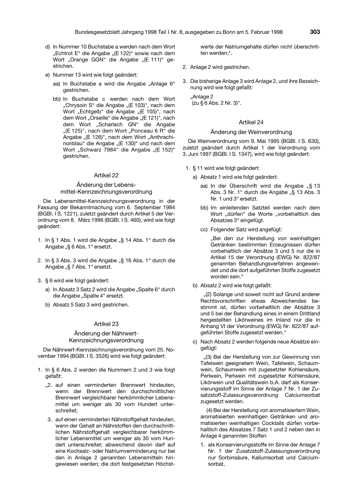 BGBl. 1998, Seite 303 — Originalseite als Abbildung