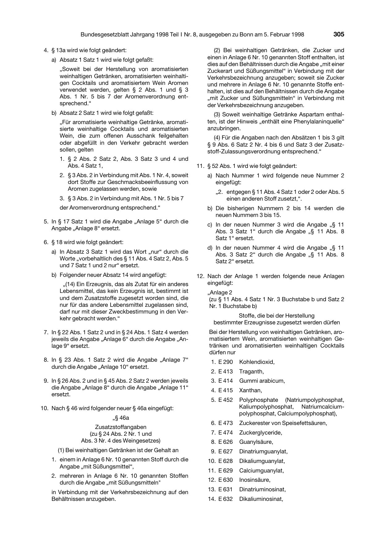 BGBl. 1998, Seite 305 — Originalseite als Abbildung