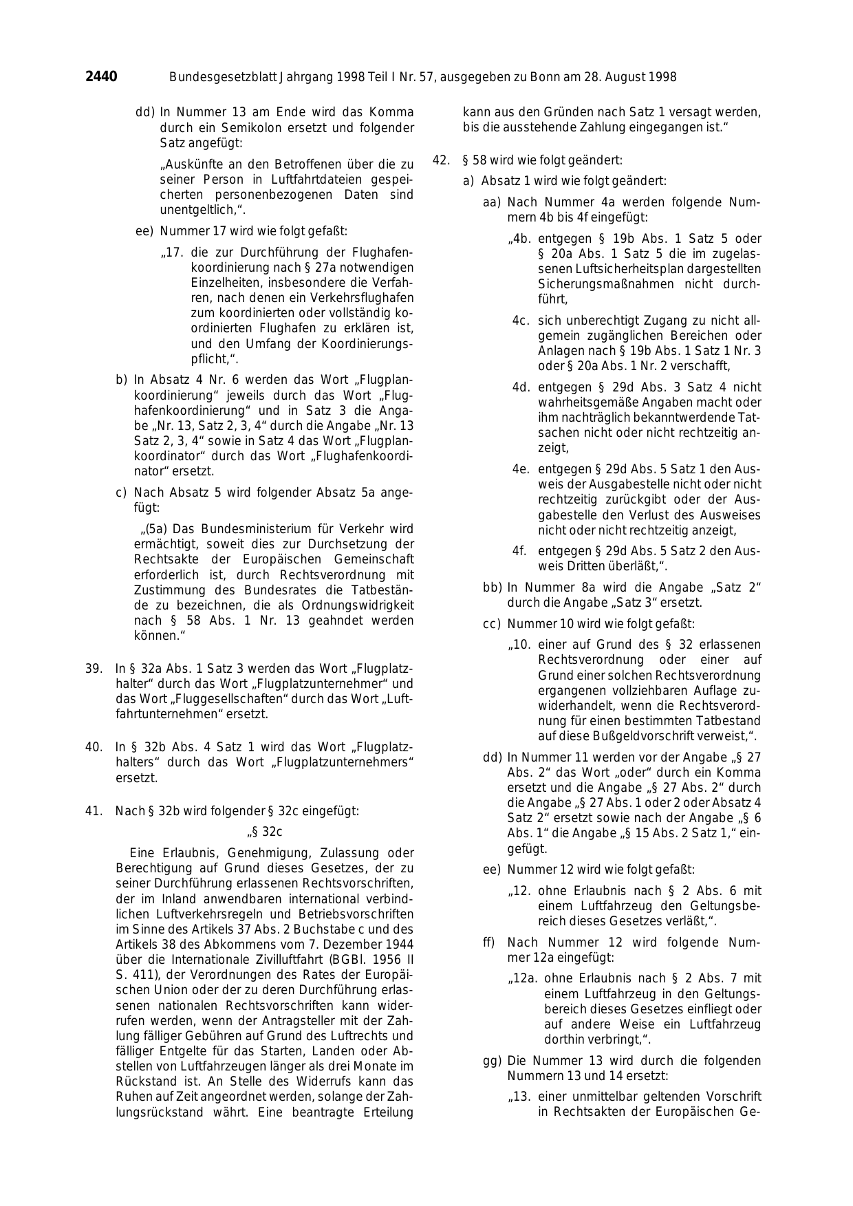 BGBl. 1998, Seite 2440 — Originalseite als Abbildung