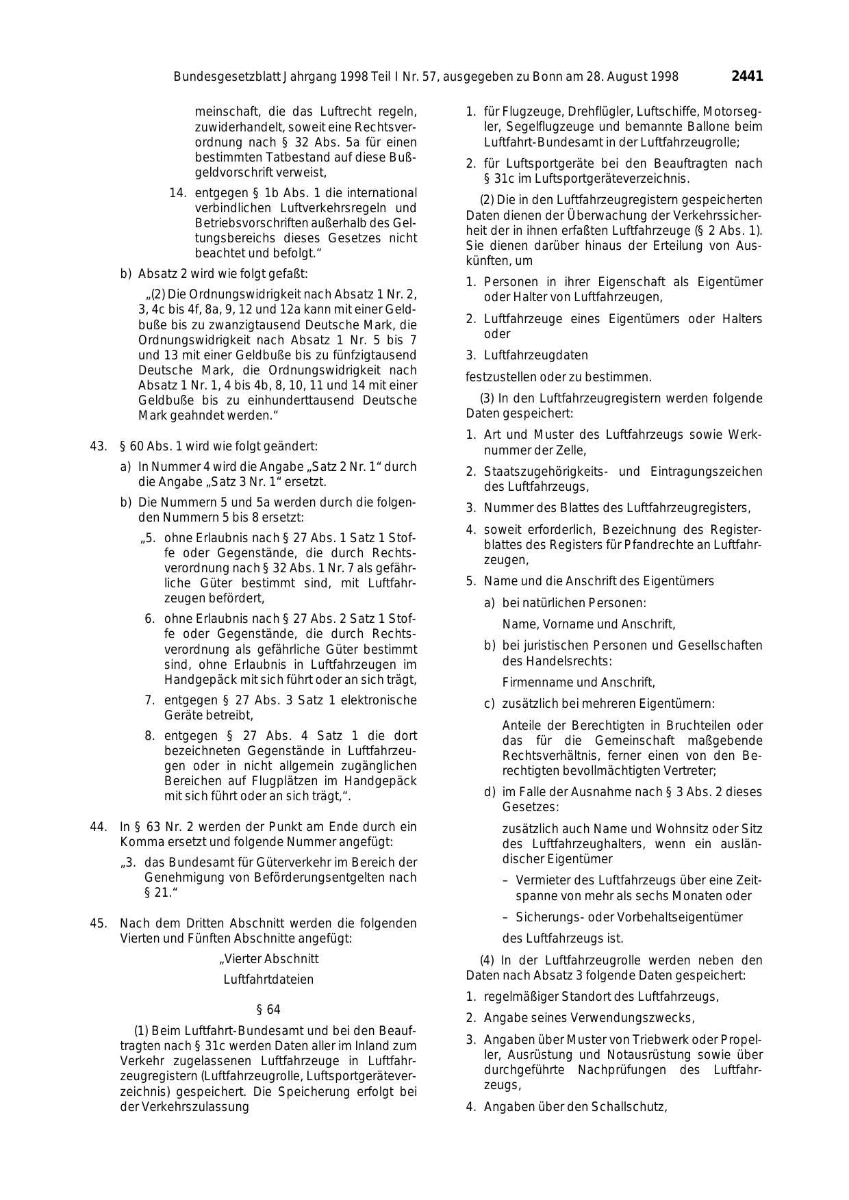 BGBl. 1998, Seite 2441 — Originalseite als Abbildung