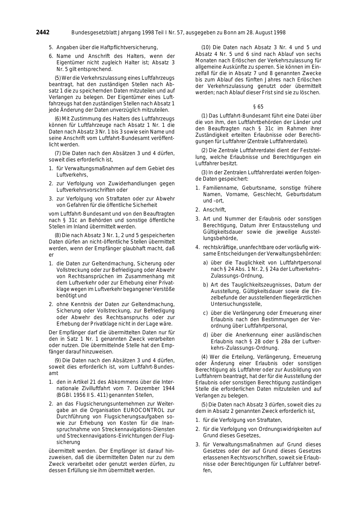 BGBl. 1998, Seite 2442 — Originalseite als Abbildung