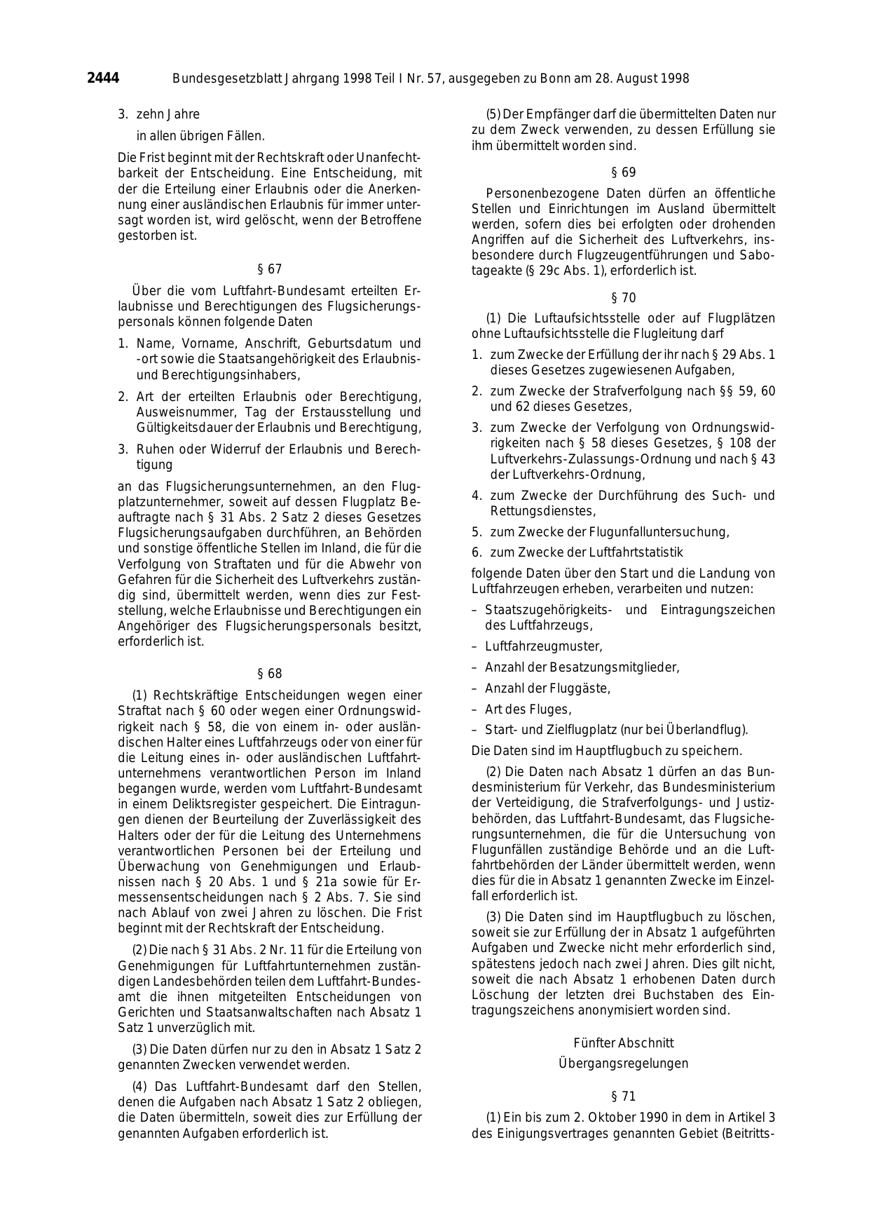 BGBl. 1998, Seite 2444 — Originalseite als Abbildung