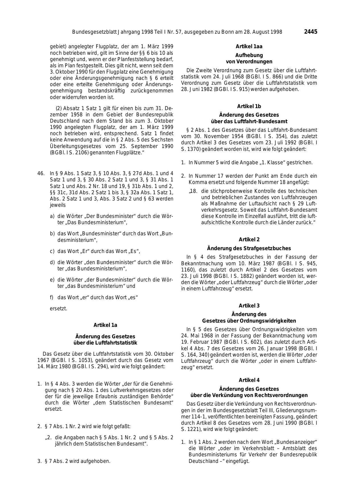 BGBl. 1998, Seite 2445 — Originalseite als Abbildung