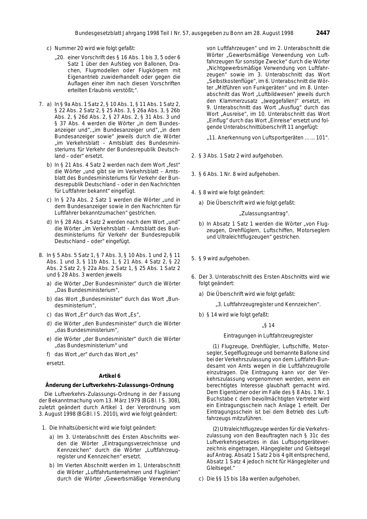 BGBl. 1998, Seite 2447 — Originalseite als Abbildung