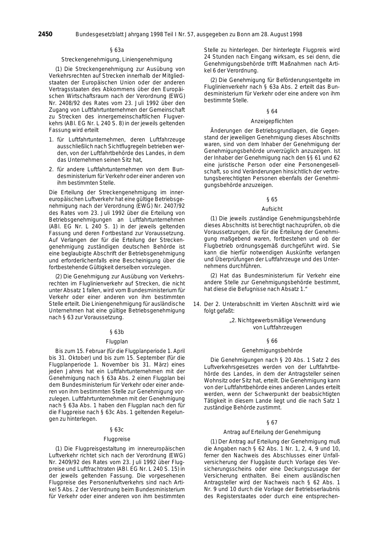 BGBl. 1998, Seite 2450 — Originalseite als Abbildung