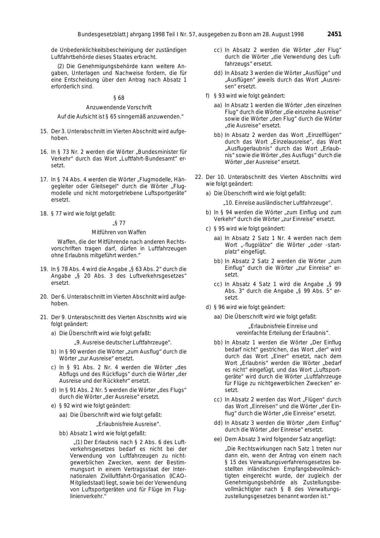 BGBl. 1998, Seite 2451 — Originalseite als Abbildung