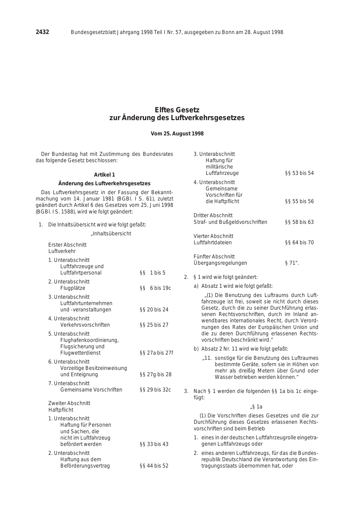 BGBl. 1998, Seite 2432 — Originalseite als Abbildung