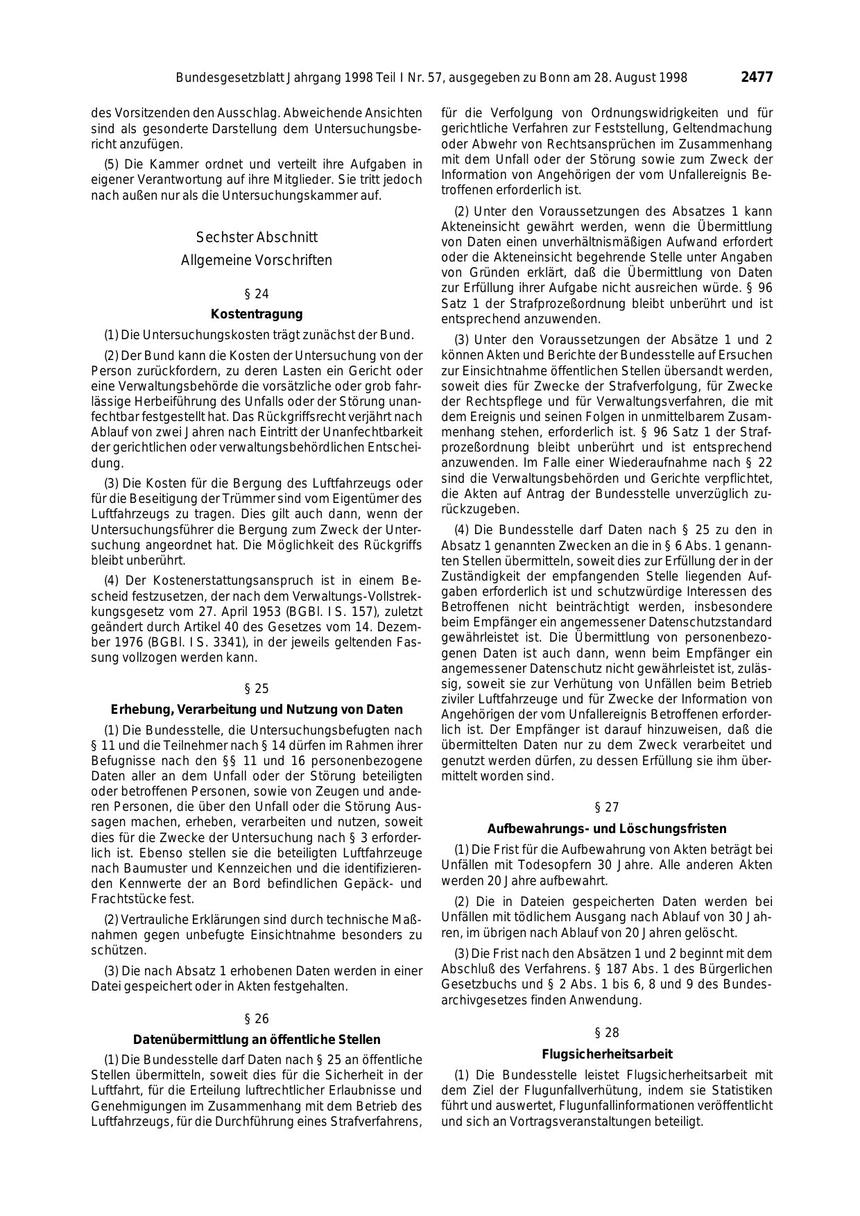 BGBl. 1998, Seite 2477 — Originalseite als Abbildung