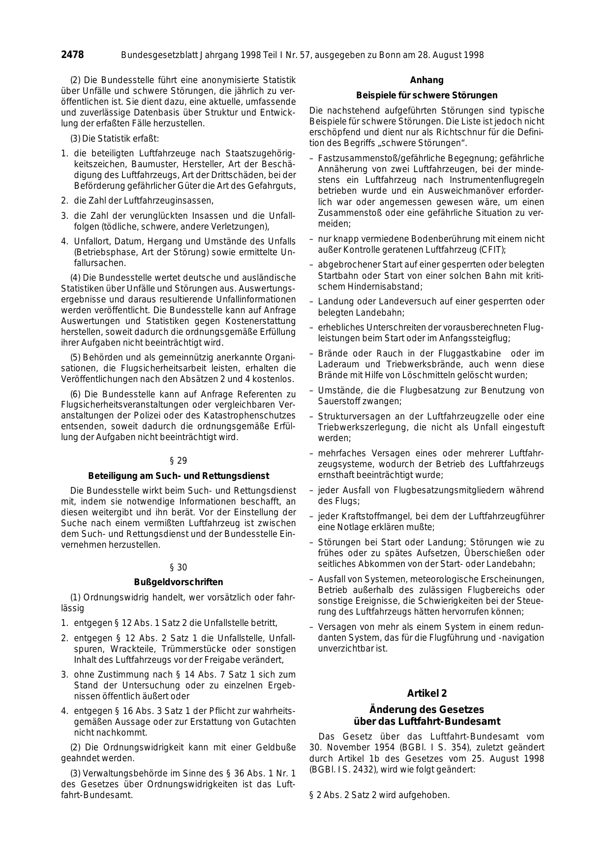 BGBl. 1998, Seite 2478 — Originalseite als Abbildung