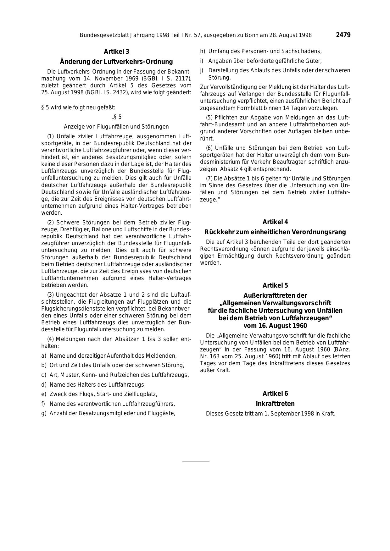 BGBl. 1998, Seite 2479 — Originalseite als Abbildung