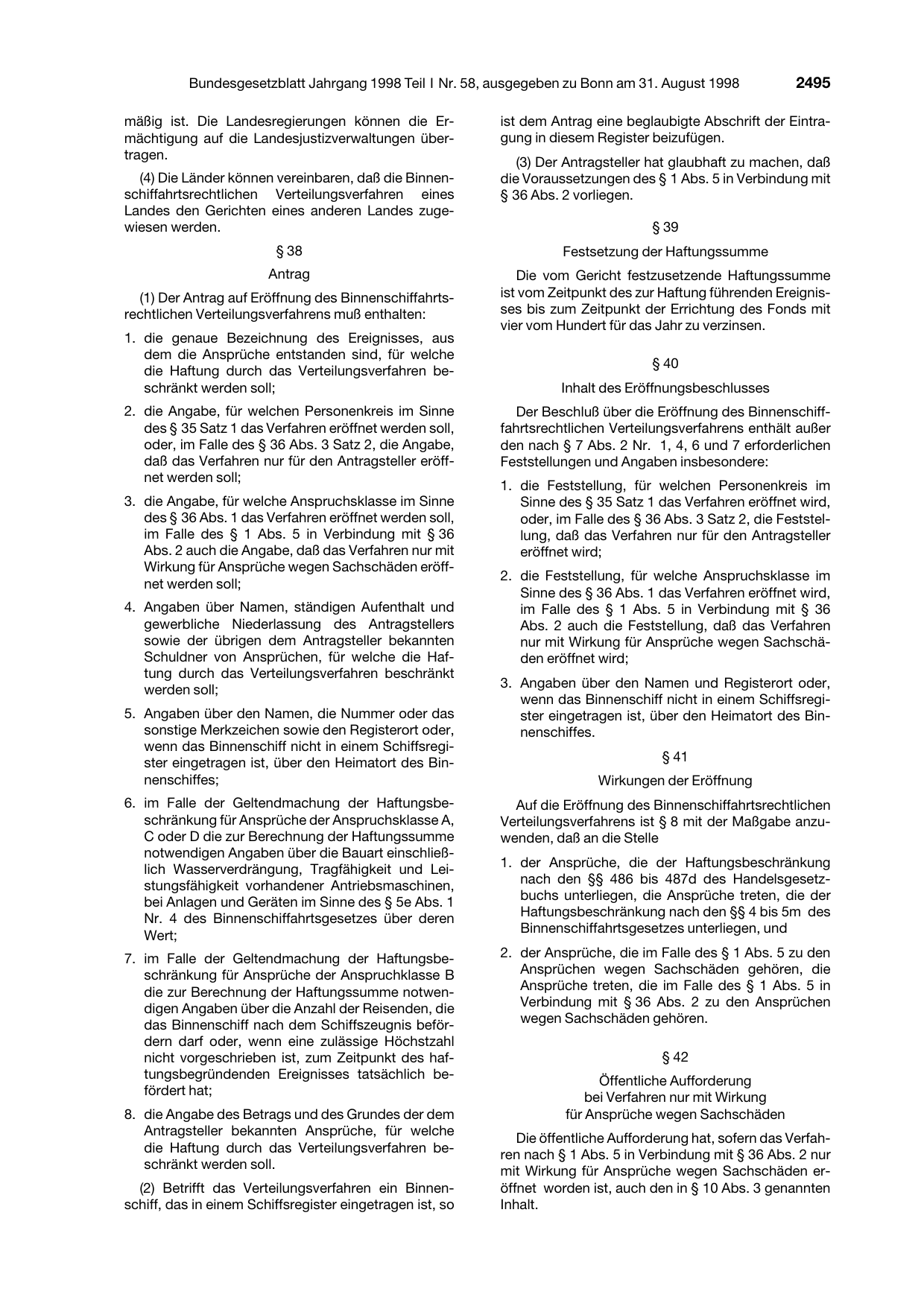 BGBl. 1998, Seite 2495 — Originalseite als Abbildung