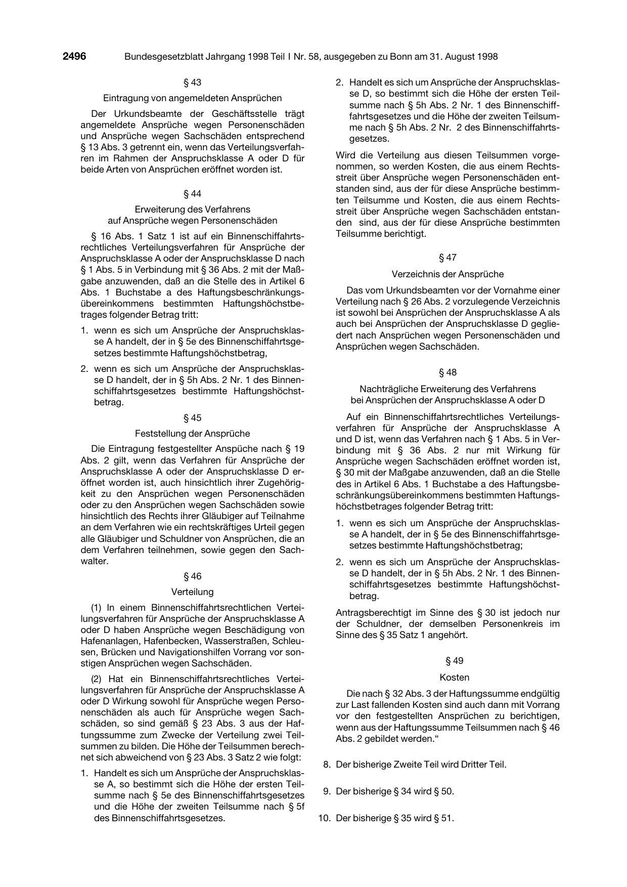 BGBl. 1998, Seite 2496 — Originalseite als Abbildung