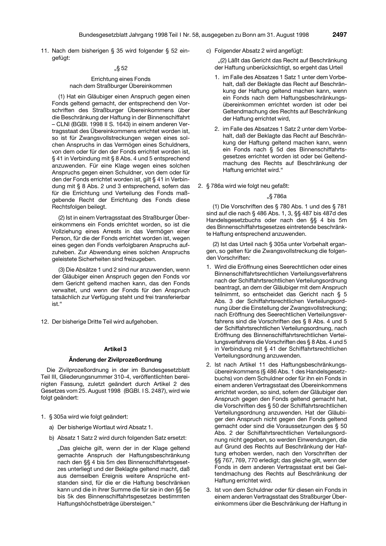 BGBl. 1998, Seite 2497 — Originalseite als Abbildung