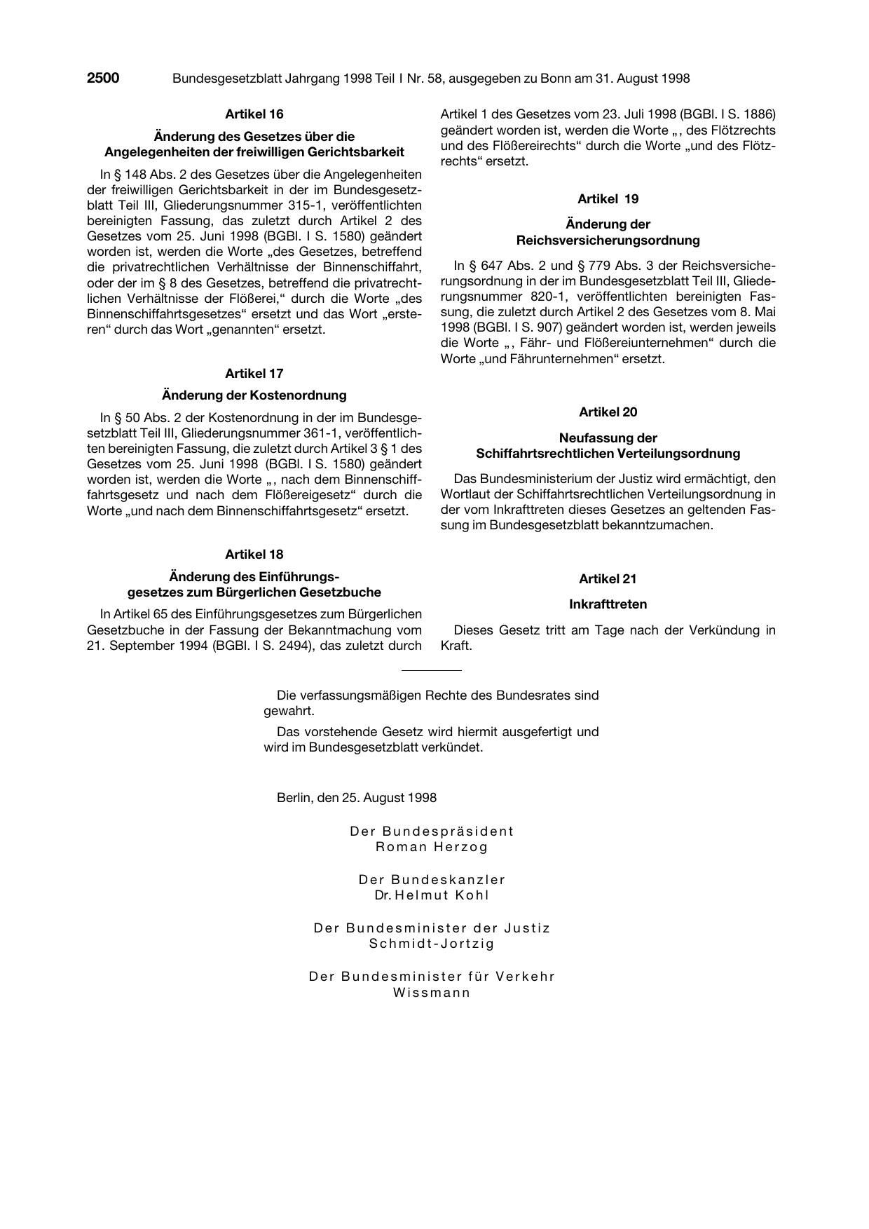 BGBl. 1998, Seite 2500 — Originalseite als Abbildung