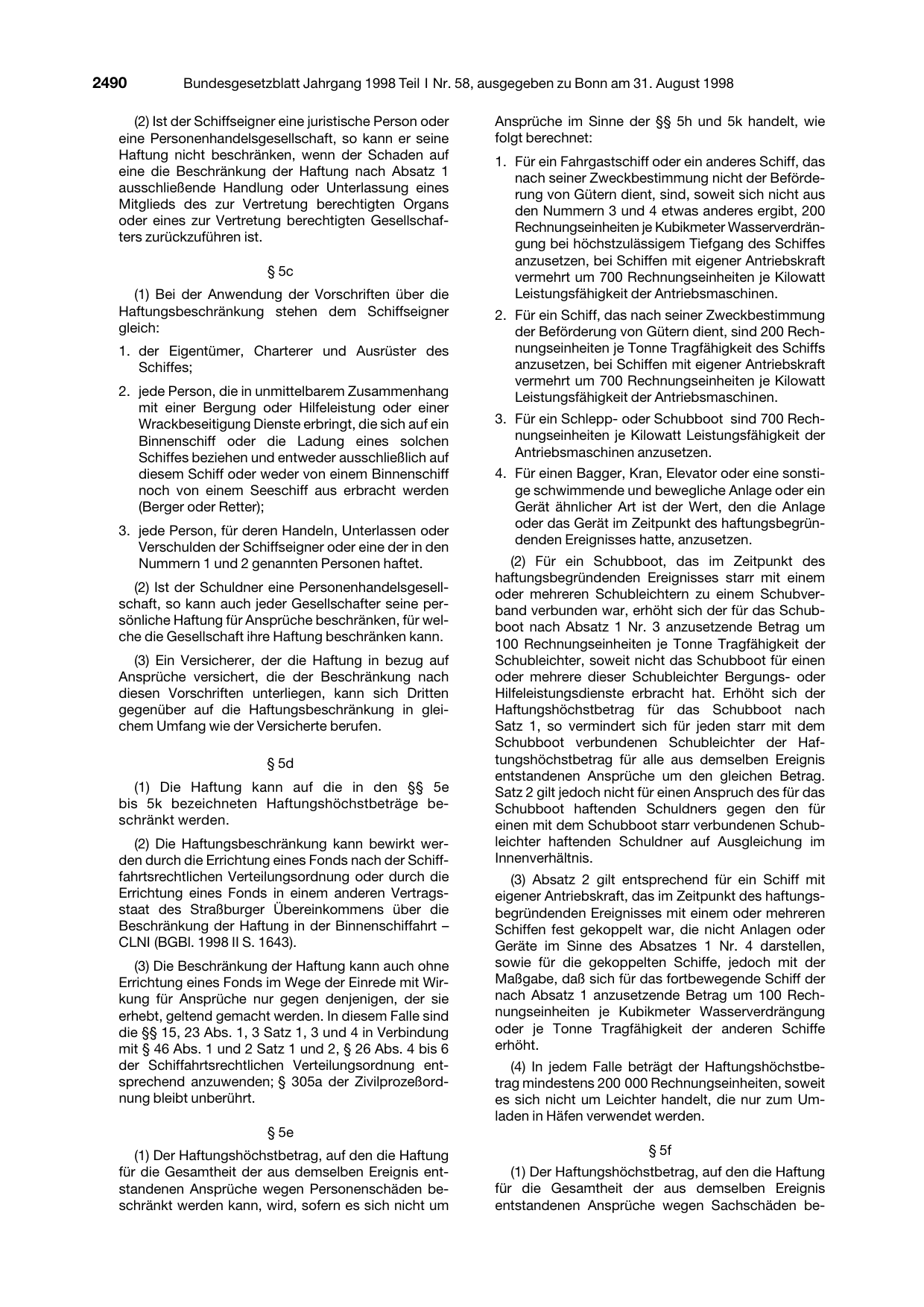 BGBl. 1998, Seite 2490 — Originalseite als Abbildung
