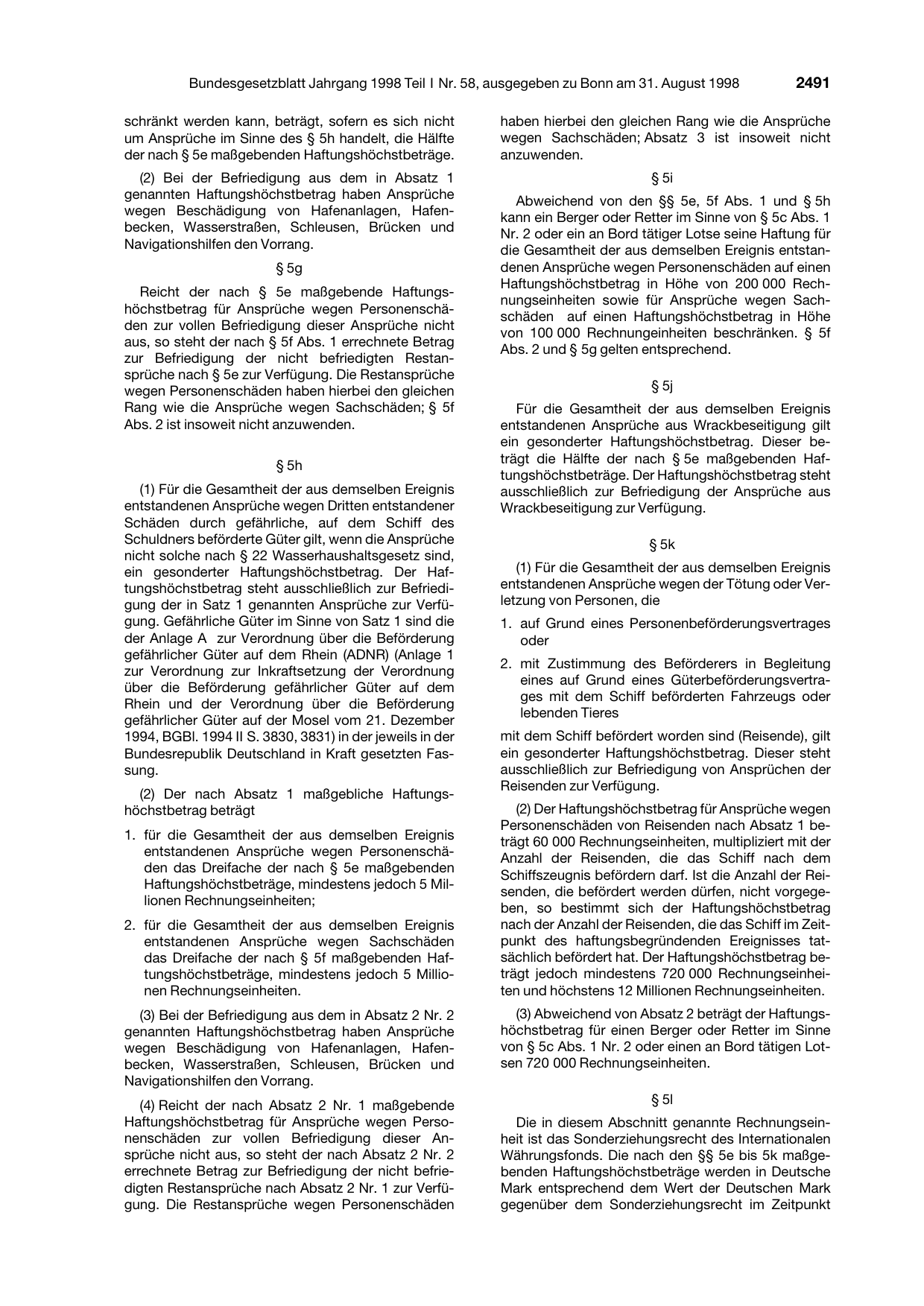 BGBl. 1998, Seite 2491 — Originalseite als Abbildung
